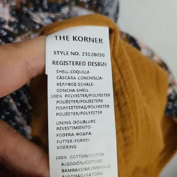 The Korner Lace Floral Puff Sleeve Mini Dress Sz M Mustard Navy Shift Tunic Top - Picture 9 of 9
